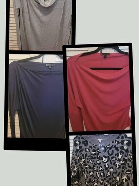 Stella & Dot Knit Tops and Leopard Cardigan - Gray, Navy, Red, Black